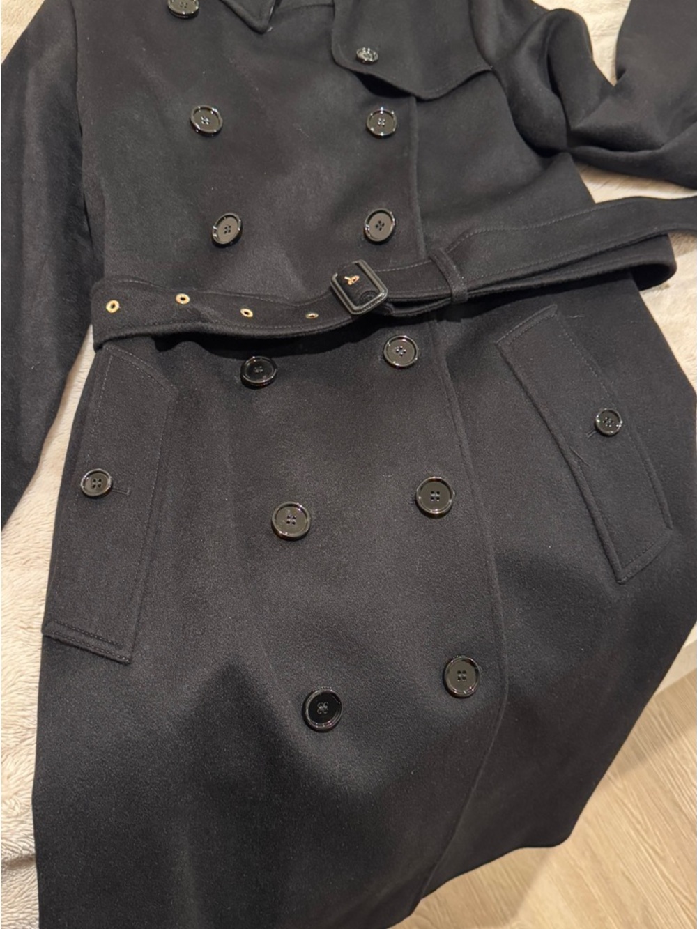 Burberry Black Double-Breasted Belted Trench Coat